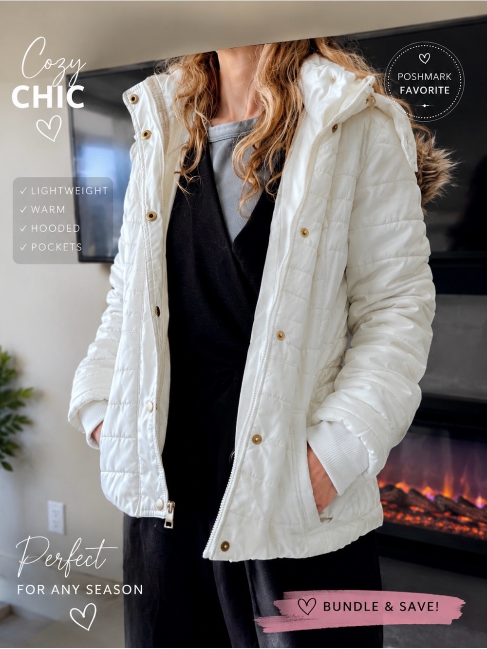 New Look White Puffer Jacket with Faux Fur Hood